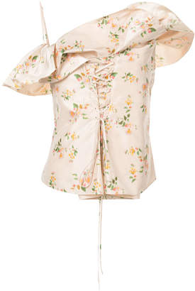 Brock Collection Tyler floral print taffeta laced up top