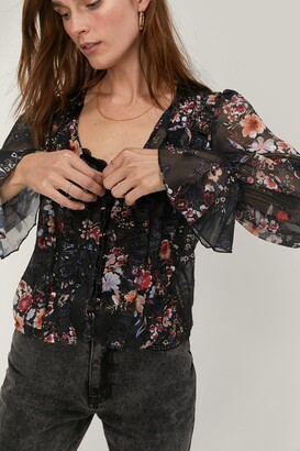 black floral chiffon blouse