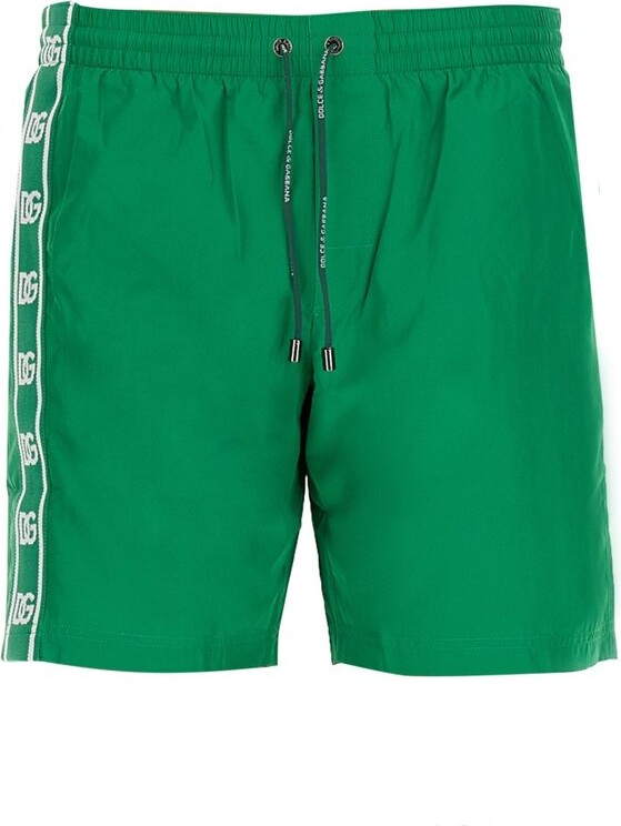 Mens Clothing Beachwear Dolce & Gabbana Synthetic Logo Drawstring Mid-length Swim Trunks in Green for Men 