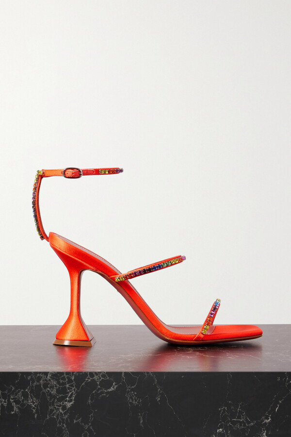Amina Muaddi Gilda Crystal-embellished Satin Sandals - Orange - ShopStyle