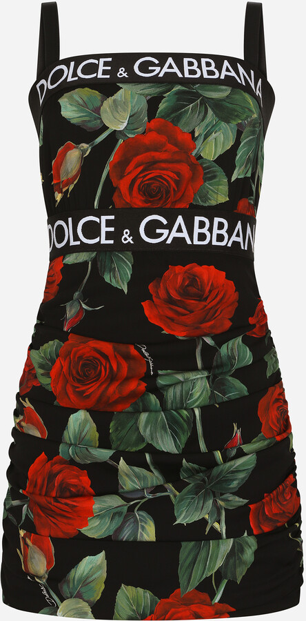 Dolce & Gabbana Short charmeuse dress with red rose print - ShopStyle