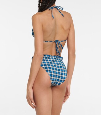 Ganni Checked low-rise bikini bottoms