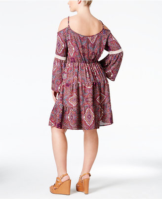 Love Squared Trendy Plus Size Printed Cold-Shoulder Peasant Dress