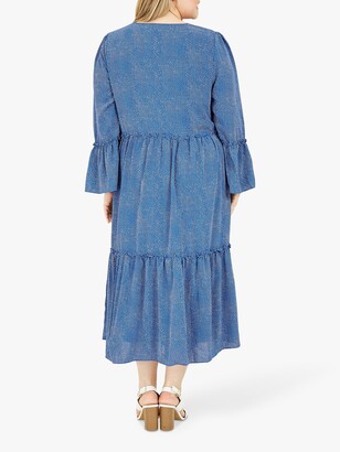 Yumi Curves Ditsy Ruffle Detail Maxi Dress, Blue