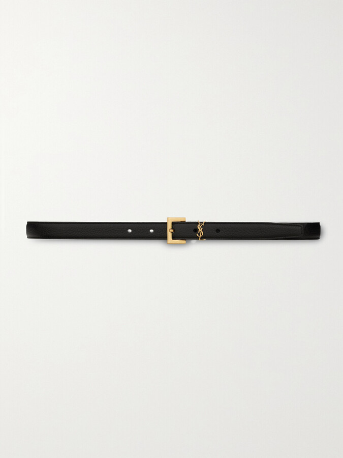 Saint Laurent Cassandre Textured-leather Belt - Black
