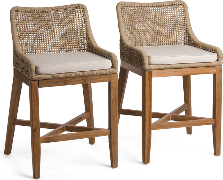 Lillian August Set Of 2 Indoor Outdoor Rope Weave Counter Stools