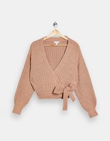 Thumbnail for your product : Topshop tie wrap knitted cardigan in rose pink