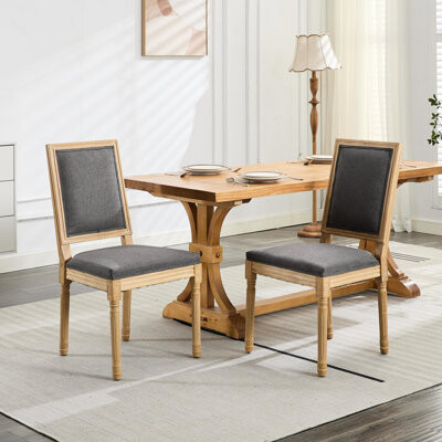 Hokku Designs Pair Of Dining Chairs With Square  Stylish Back Solid Wood Frame Beige Fabric Upholstery Soft Inner Filler For Restaurant And Home Sw1879bg 2 Fre