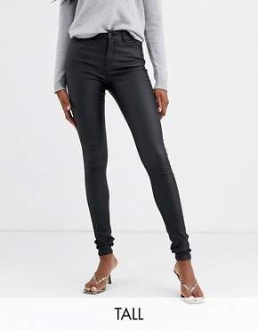 Vero Moda Tall coated skinny jeans in black