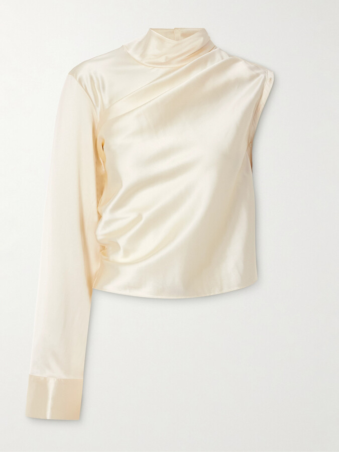 Courreges Asymmetric Satin Turtleneck Top - Ivory