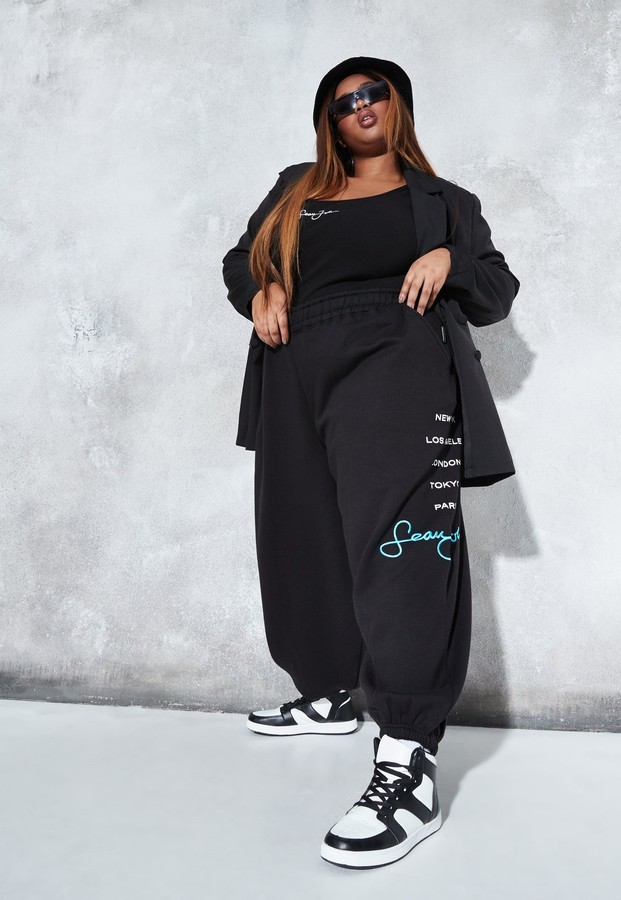 Missguided Sean John X Plus Size Black City Logo Oversized Joggers - Main Image