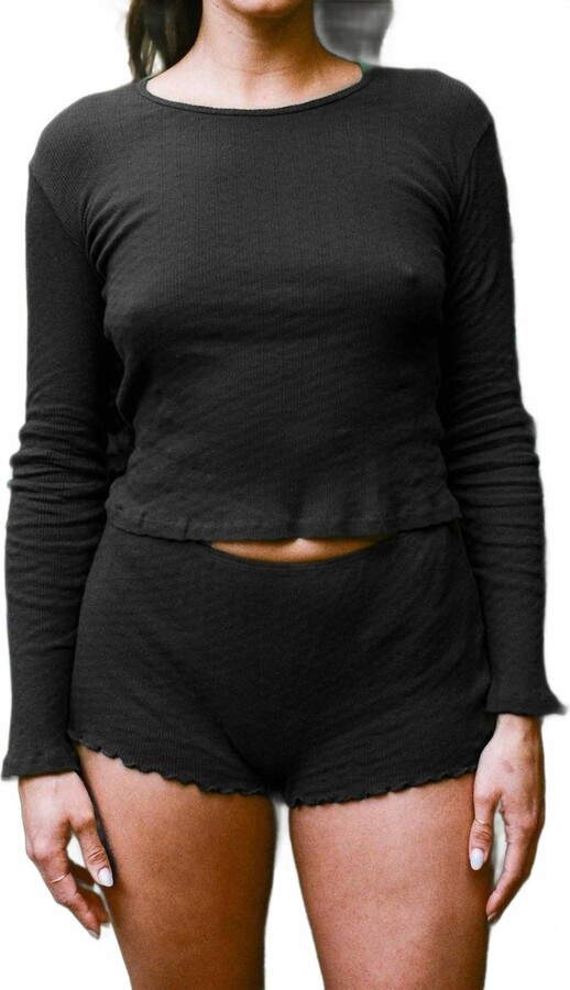 Gil Rodriguez Women's Pointelle Perla Long Sleeve Top In Black