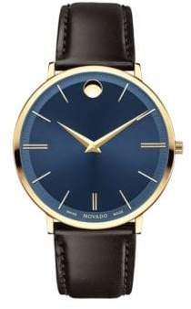 Movado Yellow Gold PVD Finished Stainless Steel & Leather Strap Watch, 0607088