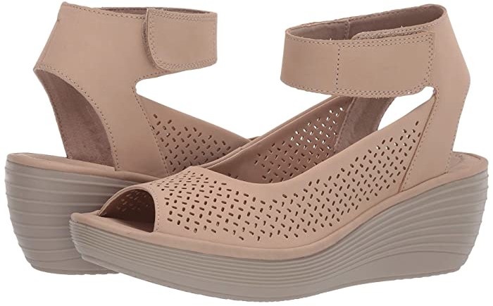 clarks nubuck leather perforated wedges