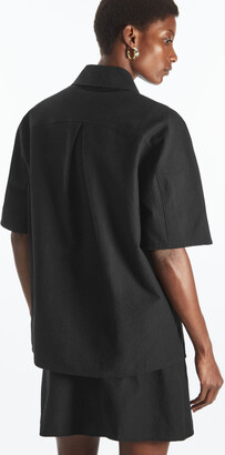 【SATIIIZ】Kabi Seersucker Check Shirt COS Short-Sleeved Checked Seersucker Shirt - ShopStyle Tops