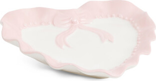 TJMAXX 8In Scalloped Heart Bow Ceramic Trinket Tray