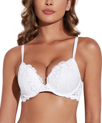 Deyllo Women's Push Up Lace Bra Comfort Padded Underwire Bra Lift Up Add  One Cup(Ivory - ShopStyle