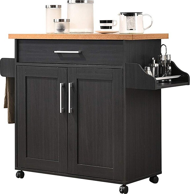 Hodedah Import Hodedah Wheeled Kitchen Island with Spice Rack and Towel