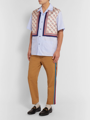 Gucci Camp-Collar Logo-Print Silk-Twill And Cotton Shirt