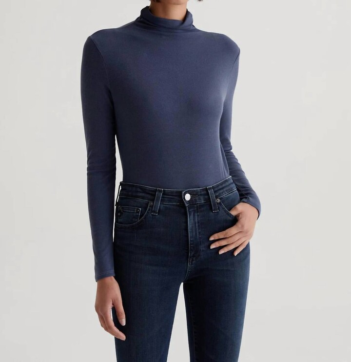 AG Jeans Chels Slim Turtleneck Top In Blue Stone