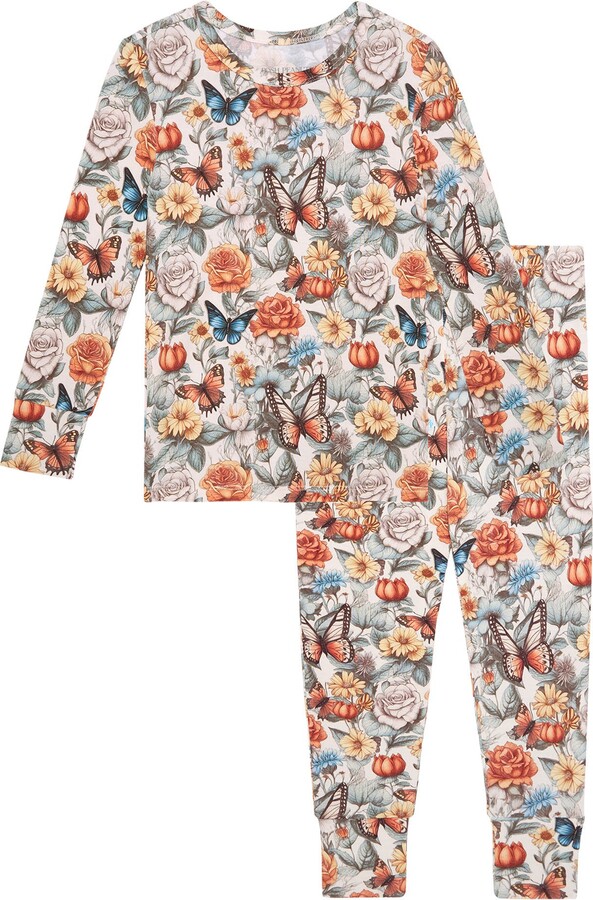 Posh Peanut Kids' Butterfly Print Fitted Two-Piece Pajamas