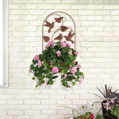 Lark Manor 2PK Wall Mounted Planter Decorative Art With Hummingbird, Metal Wall Mounted Planter Indoor And Outdoor Wall Planter