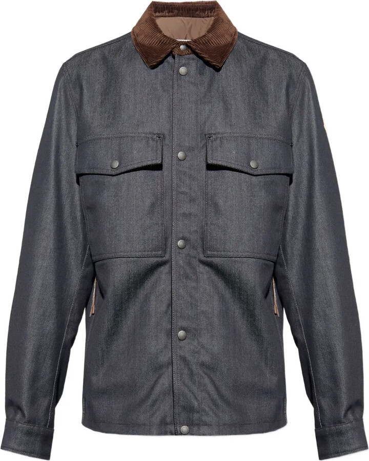Moncler Patch-Pockets Corduroy-Collar Jacket Shirt