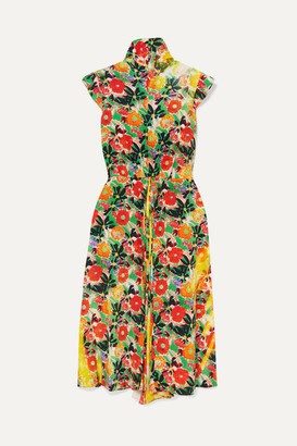Prada Floral-print Silk-crepe Midi Dress - Orange