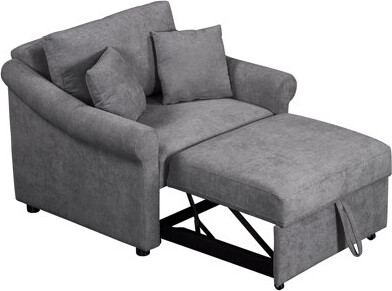 Latitude Run Chenille Convertible Sleeper Chair With Adjustable Backrest 3 IN 1 Lounger Chair Turns Into Bed Single Bed For Living Room
