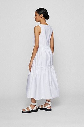 HUGO BOSS Sleeveless tiered dress in stretch-cotton poplin