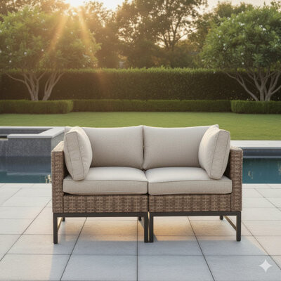 Festival Depot Right-angle Col. Wicker Loveseat Set With Cushions