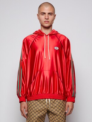 Gucci Shiny Jersey Hooded Sweatshirt With Web Live Red - ShopStyle
