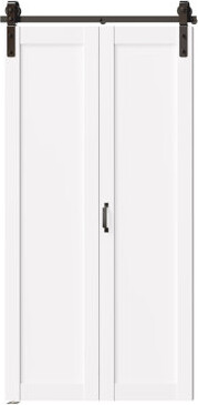 CHIC MODE Full Lite MDF Manufacture Wood Folding Barn Door With Hardware Kit Interior Bifold Door,White