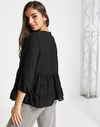 New Look tiered blouse in black