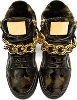 Thumbnail for your product : Giuseppe Zanotti Black Calf-Hair Chain Detail High-Top Sneakers