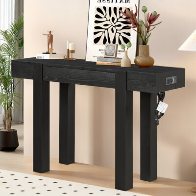 Red Barrel Studio Thick Entryway Table With Charging Ports And Hidden Storage Drawer|Timeless Minimalist Style