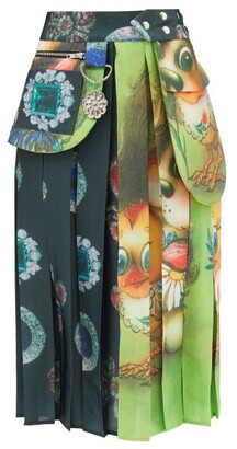 Chopova Lowena Linus Upcycled Printed Pleated Skirt - Green Multi