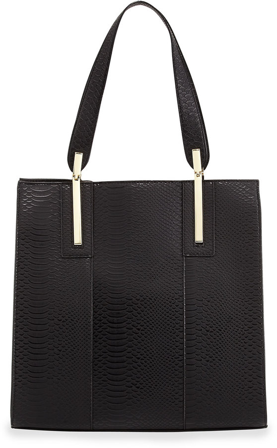Neiman Marcus Thea Crocodile-Print Faux-Leather Tote Bag, Black - ShopStyle