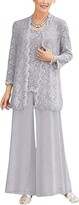 Thumbnail for your product : Leader of the Beauty Women's Long Sleeve Silver Lace Elegant Plus Size Outfit Mother of The Bride Pant Suit for Wedding UK16
