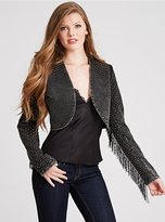 Thumbnail for your product : GUESS Studded Bolero Fringe Jacket in Washed Out Black Wash