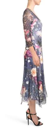Komarov Foral Print Lace Inset Dress