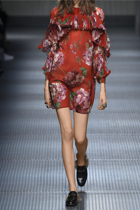 Gucci Floral-print Silk-georgette Mini Dress - Brick