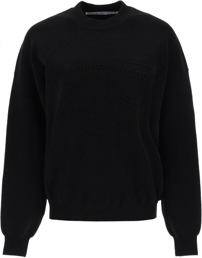 Alexander Wang Glitter Embellished Teddy Crewneck Sweater in Black