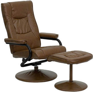 Asstd National Brand Contemporary Leather Recliner and Ottoman with Leather Wrapped Base