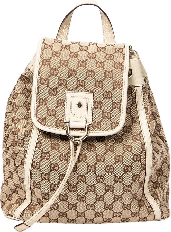 Gucci Beige & Ivory Monogrammed Canvas Abbey Backpack Never Carried (Authentic Pre-Loved)