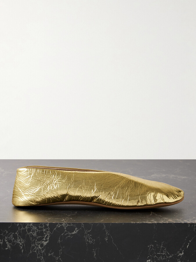 The Row Stella Metallic Crinkled-leather Ballet Flats - Gold