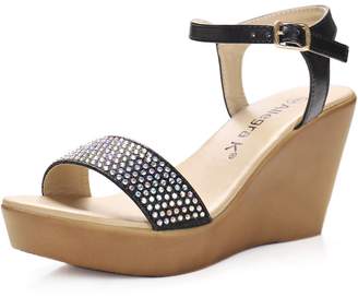 Allegra K Woman Rhinestones Embellished Wedge Sandals (Size US 8)