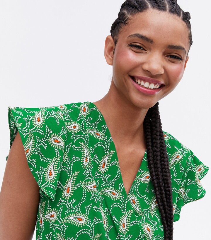 Blue Vanilla Green Paisley Dip Hem Midi Wrap Dress ShopStyle