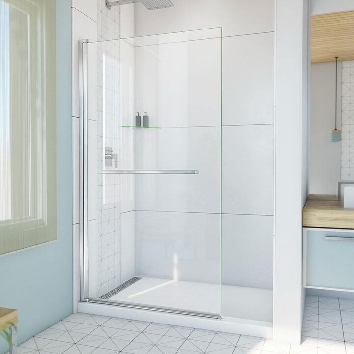 DreamLine Aqua-Q Swing 39-1/2 in. W x 72 in. H Pivot Frameless Shower Door in Chrome with Clear Glass