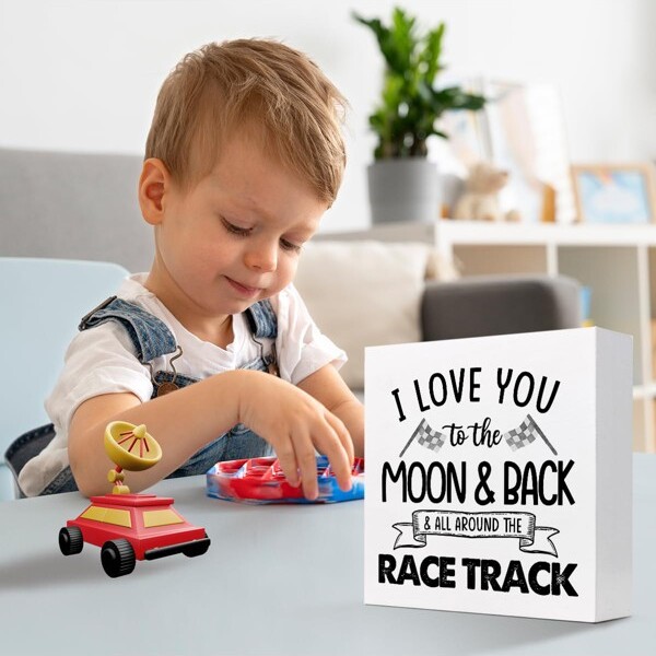 oversart ILoveYouToTheMoonAndBackAndAllAroundTheRaceTrackWoodBoxSignDeskDecor